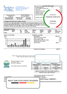 USA Florida Florida Keys utility bill template in Word and PDF format