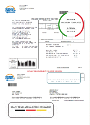 USA Florida Seco Energy utility bill template in Word and PDF format