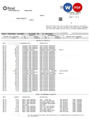 USA FROST BANK statement Word and PDF template