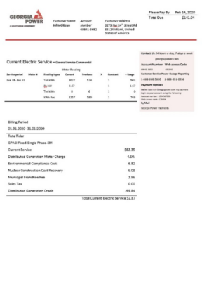 USA Georgia Power utility bill template in Word and PDF format, fully editable