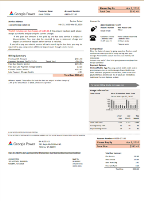 USA Georgia Power utility new brand bill template in Word and PDF format, fully editable