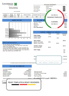 USA Georgia Savannah utility bill template in Word and PDF format