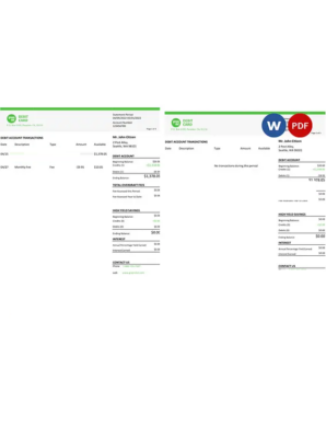 USA Green Dot bank statement Word and PDF template, 3 pages