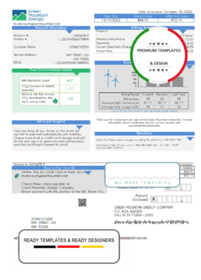 USA Green Mountain Energy utility bill template in Word and PDF format