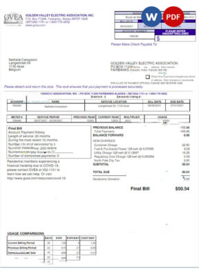 USA GVEA utility bill Word and PDF template