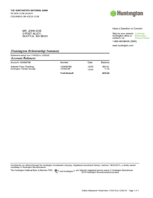 USA Huntington Bank Account Statement Template in Word & PDF formats – 7 pages