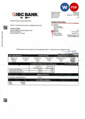 USA IBC bank statement Word and PDF template