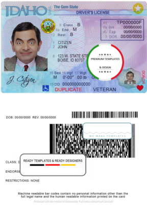 USA Idaho driver license template in PSD format