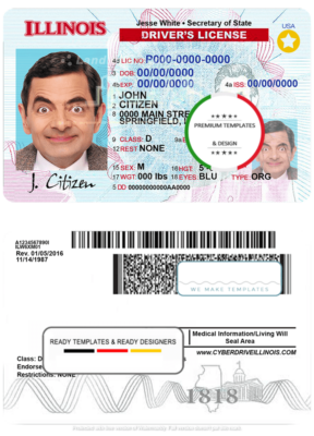 USA Illinois driving license template in PSD format