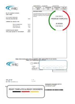 USA Illinois MTC utility bill template in Word and PDF format