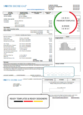 USA Illinois North Shore Gas utility bill template in Word and PDF format