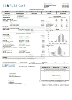 USA Illinois Peoples Gas utility bill template in Word and PDF format