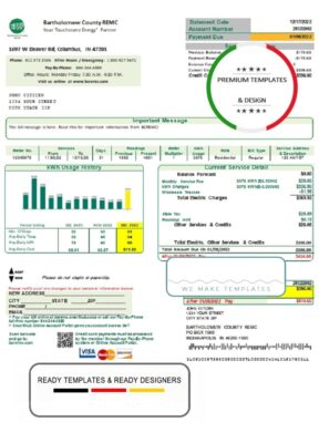 USA Indiana Bartholomew County REMC utility bill template in Word and PDF format