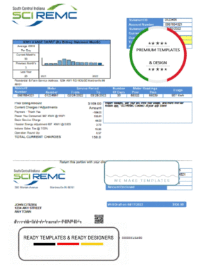 USA Indiana SCI REMC utility bill template in Word and PDF format