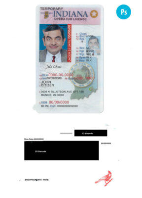 USA Indiana state vertical driving license (operator) editable PSD template, under 21