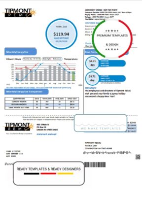 USA Indiana Tipmont utility bill template in Word and PDF format