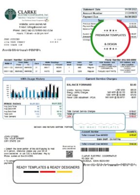 USA Iowa Clarke Electric Cooperative, Inc utility bill template in Word and PDF format