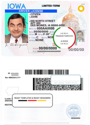 USA Iowa driving license template in PSD format