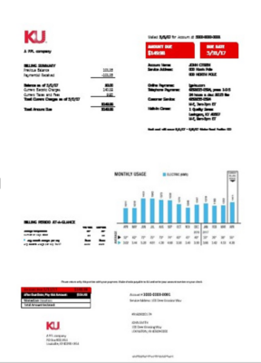 USA Kentucky electricity utility bill template in Word format