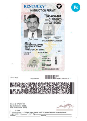 USA Kentucky state vertical driving license editable PSD template, under 21