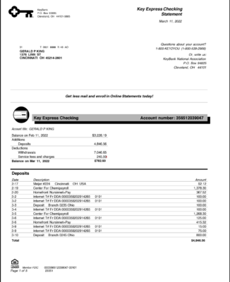 USA KeyBank Key Express Checking Account Statement Template in Word & PDF formats – 5 pages