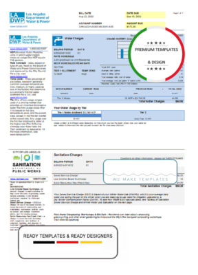 USA LA DWP utility bill template in Word and PDF format