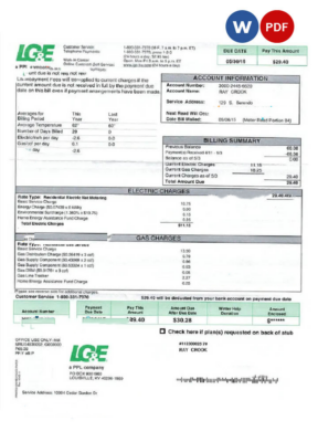 USA LG&E utility bill Word and PDF template