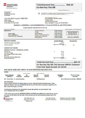 USA Louisiana AEP (Southwestern Electric Power Company) electricity utility bill template in Word and PDF format