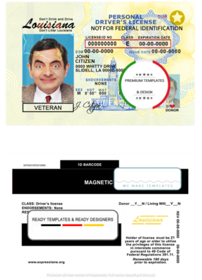 USA Louisiana driving license template in PSD format