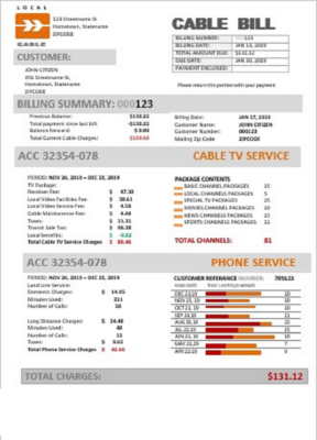 USA Marine Local Cable utility bill template in Word and PDF format (.doc and .pdf)