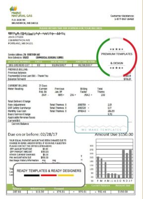 USA Marine Maine Natural Gas Portland utility bill template in Word format