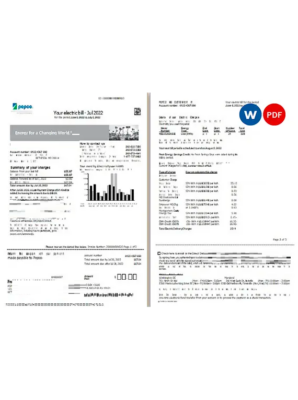 USA Maryland Pepco utility bill, Word and PDF template, 3 pages