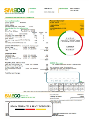 USA Maryland SMECO utility bill template in Word and PDF format