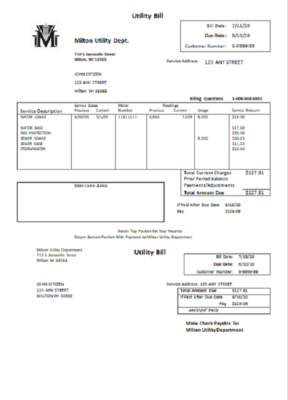 USA Massachusetts Milton Utility Dept water utility bill template in Word and PDF format