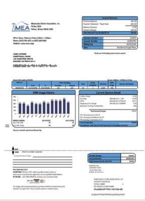 USA MEA Alaska electricity utility bill template in Word and PDF format