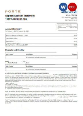 USA META BANK statement Word and PDF template