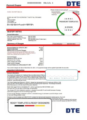 USA Michigan DTE Energy utility bill template in Word and PDF format