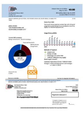 USA Michigan electricity utility bill template in Word and PDF format