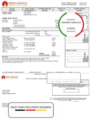 USA Michigan Gas Utilities utility bill template in Word and PDF format