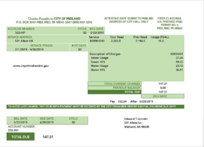 USA Michigan water utility bill template in Word and PDF (.doc and .pdf) format