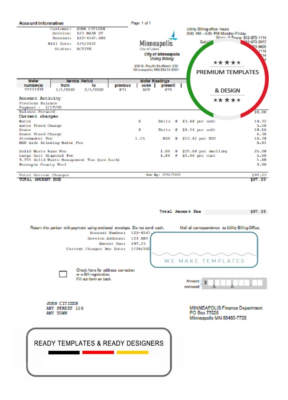 USA Minnesota Minneapolis City of Lakes utility bill template in Word and PDF format