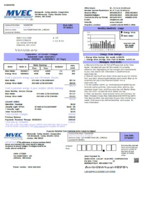 USA Minnesota Valley Electric Cooperative (MVEC) utility bill template in Word and PDF format