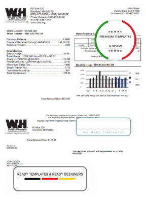 USA Minnesota Wright-Hennepin utility bill template in Word and PDF format