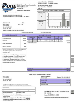 USA Mississipi Dixie Electric utility bill template in Word and PDF format