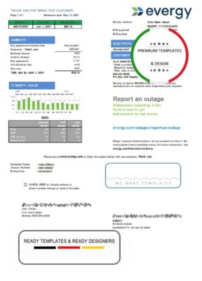 USA Missouri Evergy electricity utility bill template in .doc and .pdf format