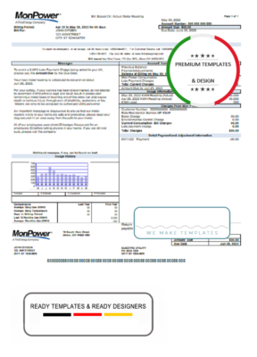 USA Mon Power utility bill template in Word and PDF format