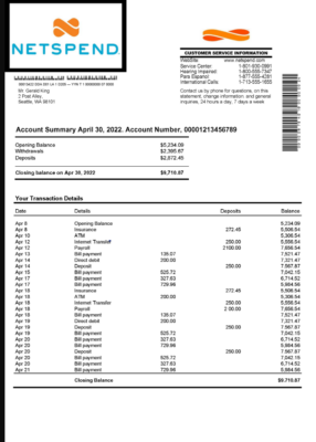 USA Netspend Bank Statement Template in Word & PDF formats