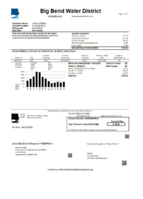 USA Nevada Big Bend Water District utility bill template in Word and PDF format