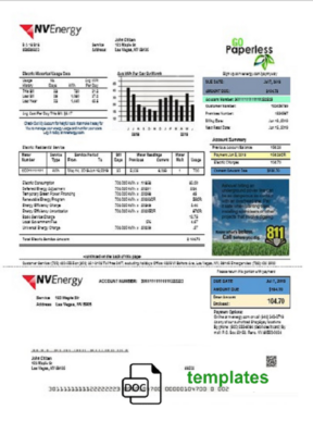 USA Nevada NV Energy utility bill template in Word and PDF format