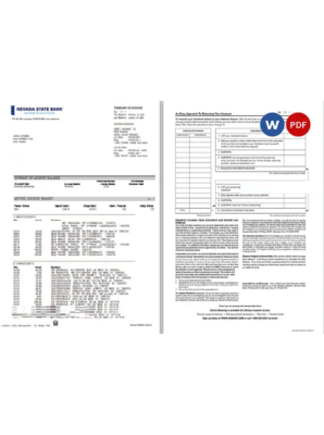 USA Nevada State Bank anytime checking statement, Word and PDF template, 4 pages